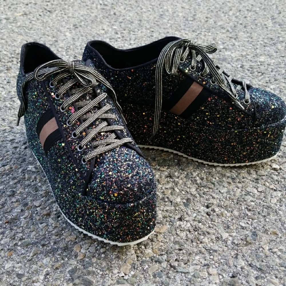 Last Size 6**🖤Blk Encructed Glitter Flatform - Picture 4 of 8
